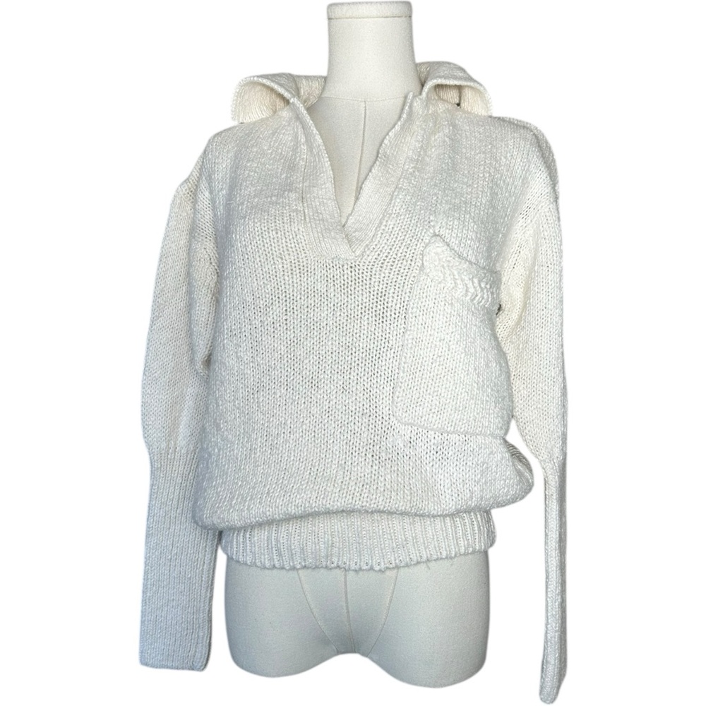 Vintage 80s 90s Chunky Cable Knit Academia Sweater M Preppy V-Neck